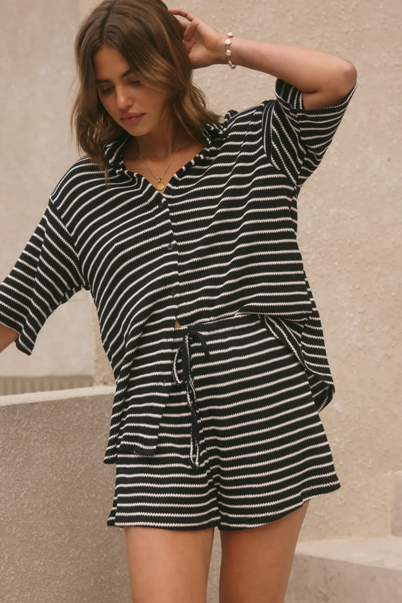 Two-Piece Shorts Set>Hello Molly Across Oceans Set Black