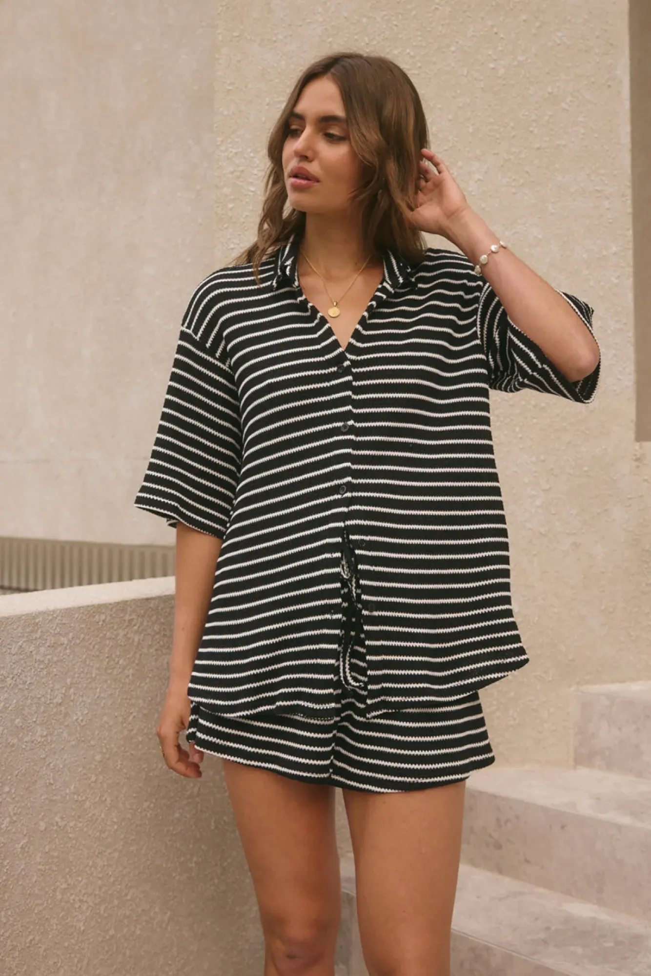 Two-Piece Shorts Set>Hello Molly Across Oceans Set Black