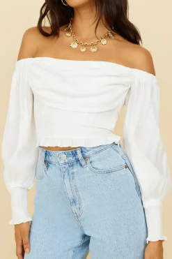 Long Sleeve|Cropped>Hello Molly Afternoon Bliss Crop Top White