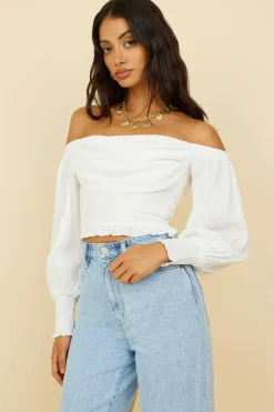 Long Sleeve|Cropped>Hello Molly Afternoon Bliss Crop Top White