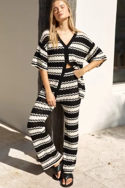Pants|Two-Piece Pants Set>Hello Molly Airport Mode Knit Pants Black