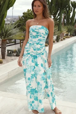 Cocktail Dresses|Floral Dresses>Hello Molly All About You Strapless Maxi Dress Blue