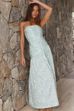 Cocktail Dresses|Flowy Dresses>Hello Molly All About You Strapless Maxi Dress Sage