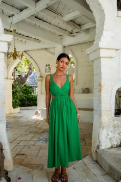 Cocktail Dresses|Brunch Dresses>Fortunate One All The Girls Linen Maxi Dress Green