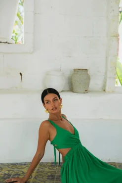 Cocktail Dresses|Brunch Dresses>Fortunate One All The Girls Linen Maxi Dress Green