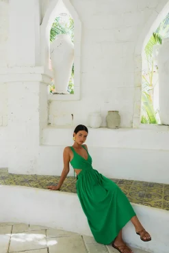 Cocktail Dresses|Brunch Dresses>Fortunate One All The Girls Linen Maxi Dress Green