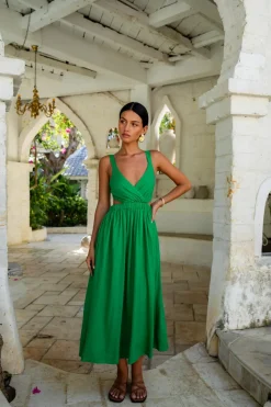 Cocktail Dresses|Brunch Dresses>Fortunate One All The Girls Linen Maxi Dress Green