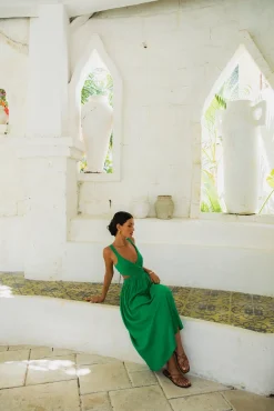 Cocktail Dresses|Brunch Dresses>Fortunate One All The Girls Linen Maxi Dress Green