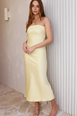 Wedding Guest Dresses|Formal Dresses>Hello Molly Aloha Strapless Satin Maxi Dress Yellow
