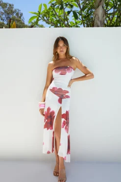 Wedding Guest Dresses|Cocktail Dresses>Hello Molly Amara Bloom Strapless Midi Dress Red