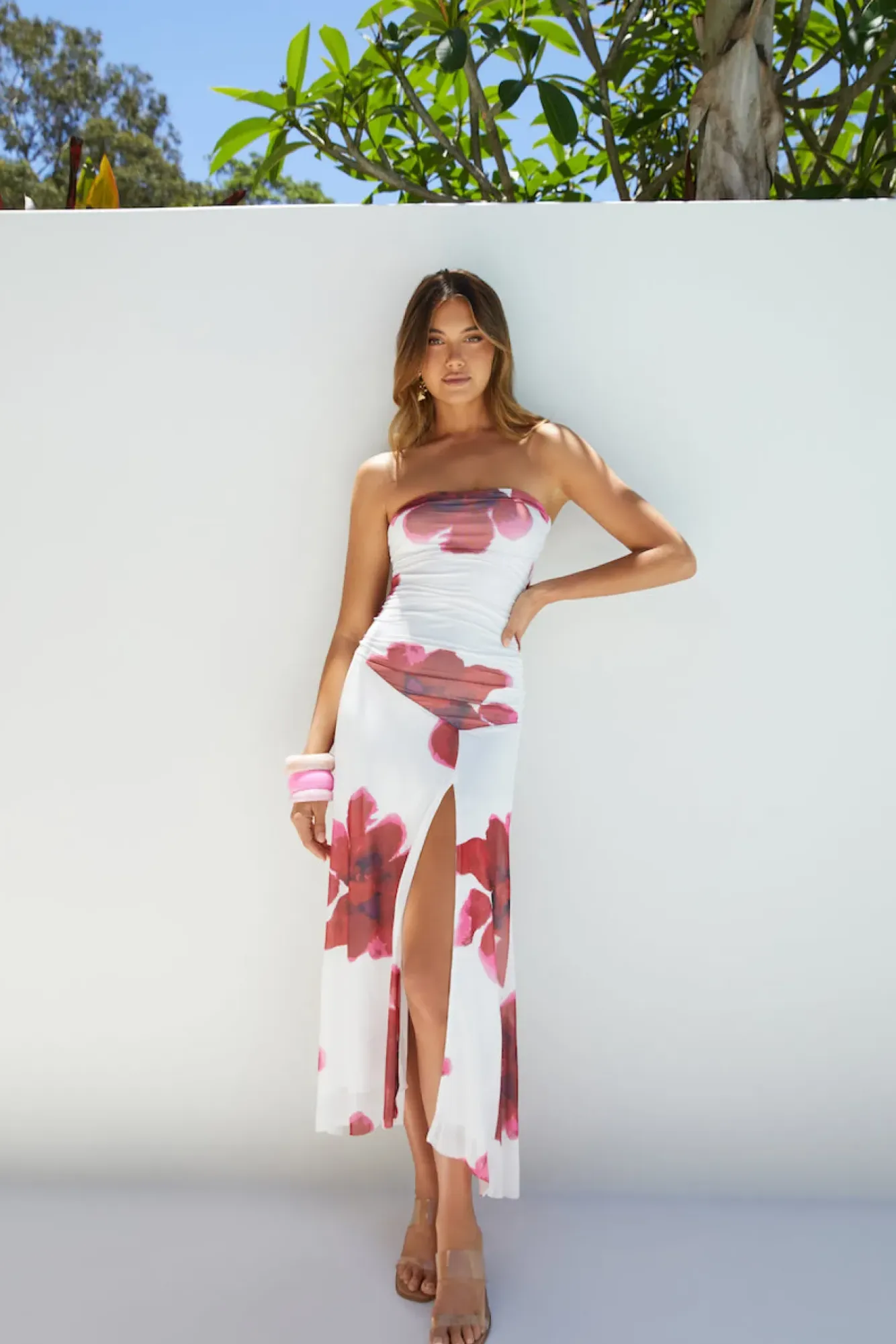 Wedding Guest Dresses|Cocktail Dresses>Hello Molly Amara Bloom Strapless Midi Dress Red