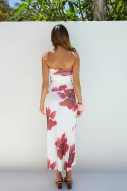 Wedding Guest Dresses|Cocktail Dresses>Hello Molly Amara Bloom Strapless Midi Dress Red