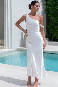 Formal Dresses|Satin Dresses>Hello Molly Angelica Satin Maxi Dress White