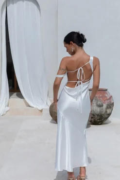 Formal Dresses|Satin Dresses>Hello Molly Angelica Satin Maxi Dress White
