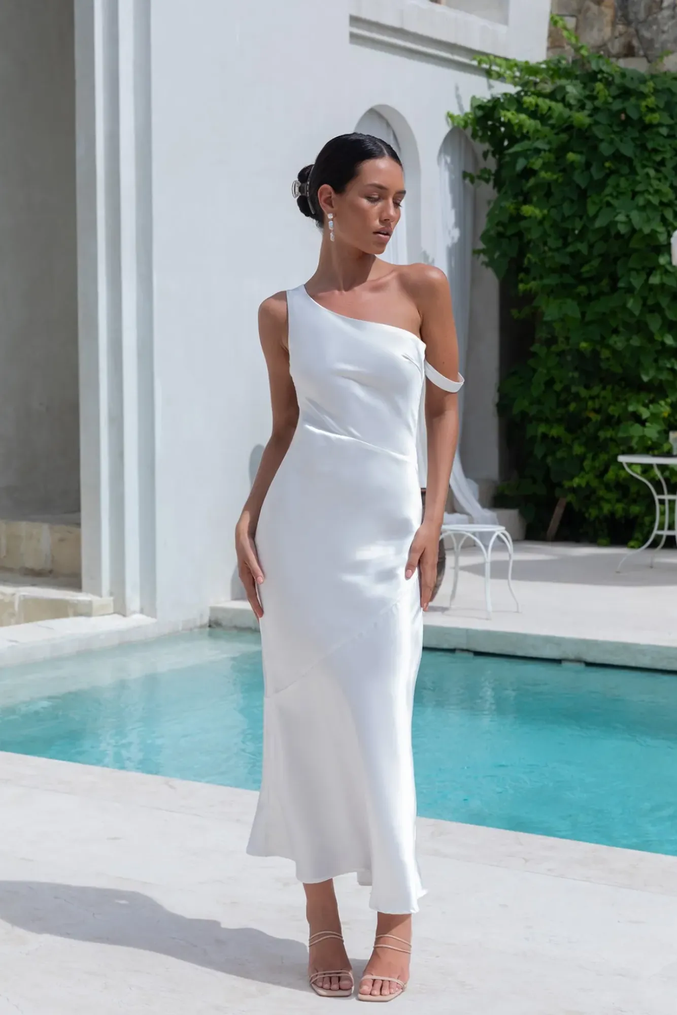 Formal Dresses|Satin Dresses>Hello Molly Angelica Satin Maxi Dress White