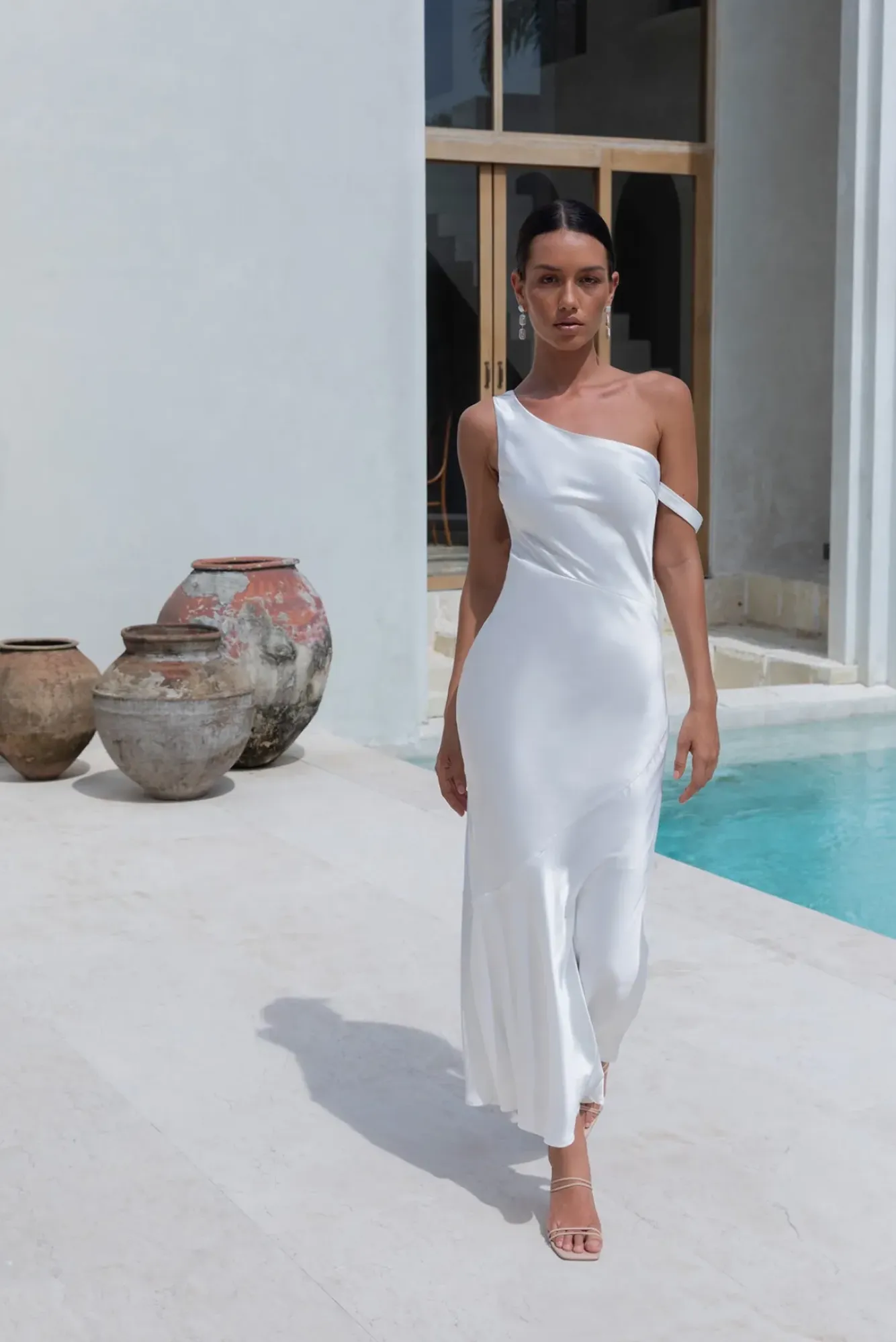 Formal Dresses|Satin Dresses>Hello Molly Angelica Satin Maxi Dress White