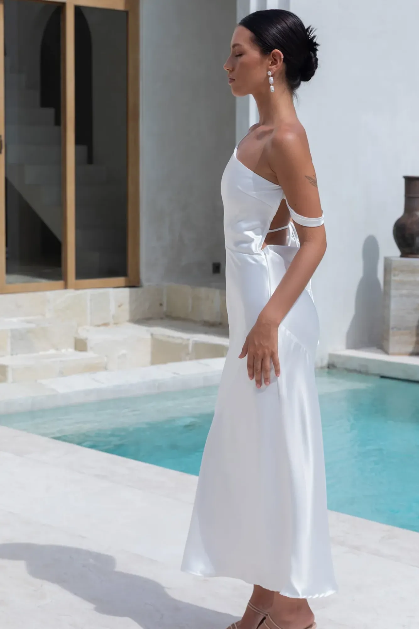 Formal Dresses|Satin Dresses>Hello Molly Angelica Satin Maxi Dress White