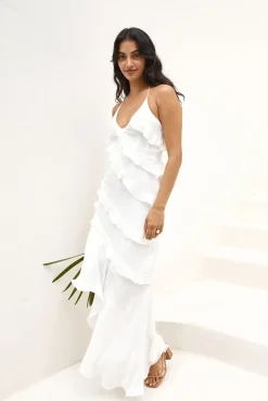 Cocktail Dresses|White Dresses>Hello Molly Angelic Energy Halter Maxi Dress White
