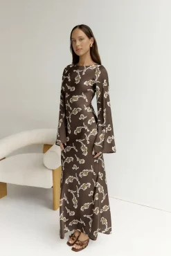 Wedding Guest Dresses|Vacation Dresses>Hello Molly Angeline Long Sleeved Maxi Dress Brown