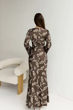 Wedding Guest Dresses|Vacation Dresses>Hello Molly Angeline Long Sleeved Maxi Dress Brown