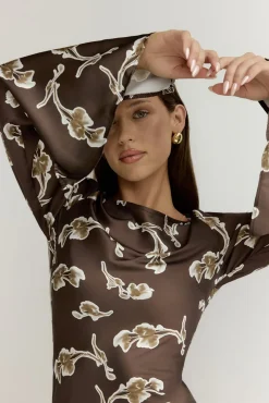 Wedding Guest Dresses|Vacation Dresses>Hello Molly Angeline Long Sleeved Maxi Dress Brown
