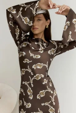 Wedding Guest Dresses|Vacation Dresses>Hello Molly Angeline Long Sleeved Maxi Dress Brown