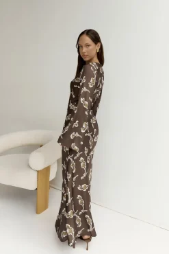 Wedding Guest Dresses|Vacation Dresses>Hello Molly Angeline Long Sleeved Maxi Dress Brown