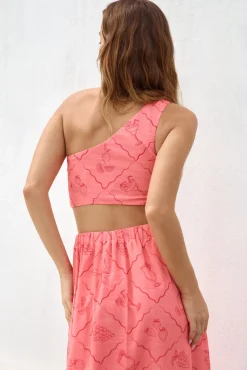 Cropped|Skirt And Top Sets>Hello Molly Another Round One Shoulder Crop Top Red