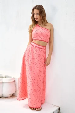 Cropped|Skirt And Top Sets>Hello Molly Another Round One Shoulder Crop Top Red