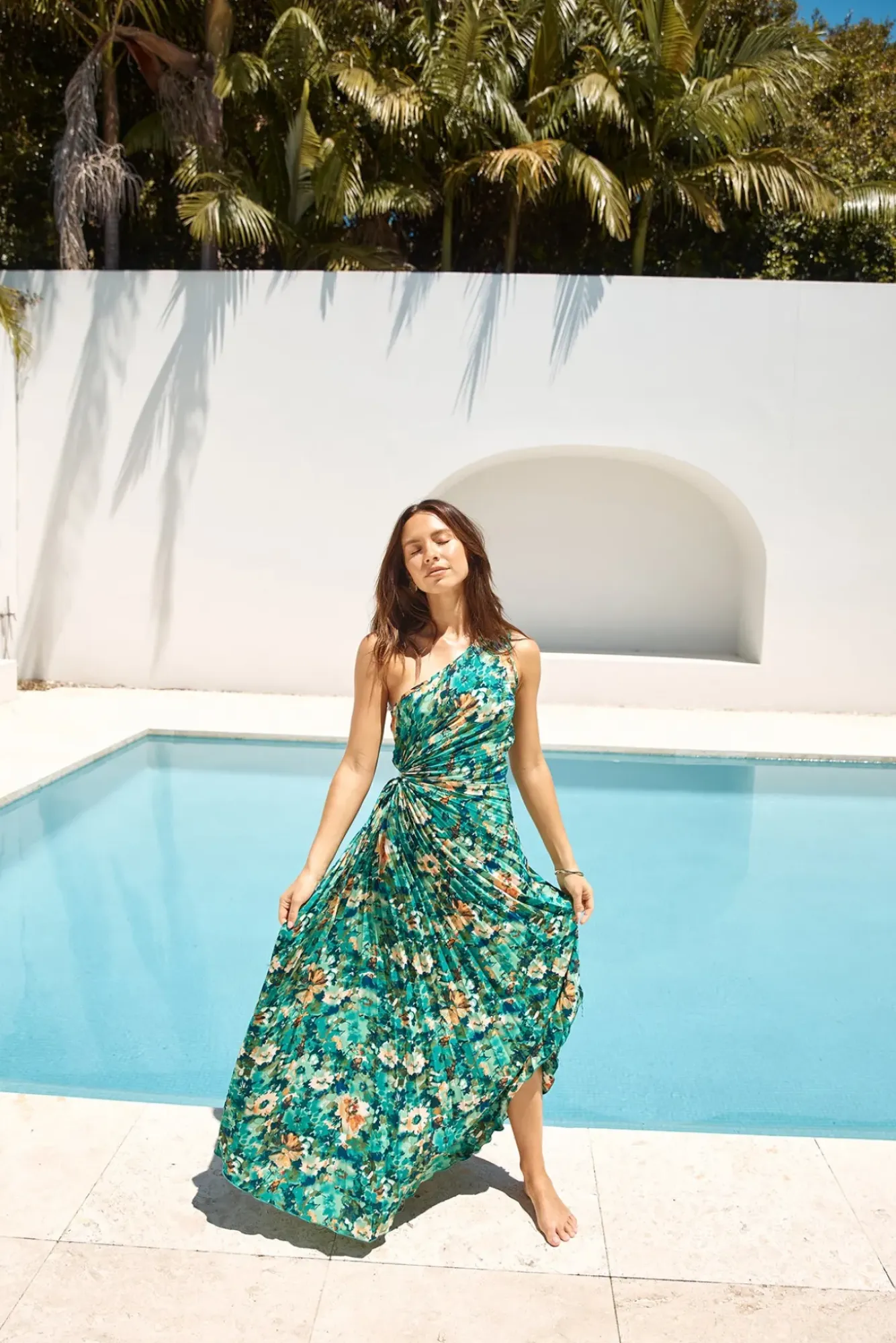 Wedding Guest Dresses|Cocktail Dresses>Hello Molly Aranya One Shoulder Maxi Dress Green
