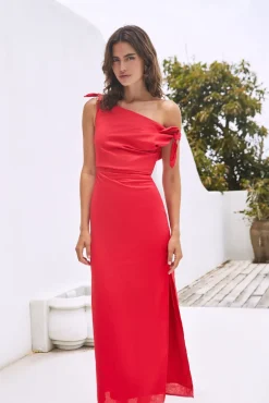 Wedding Guest Dresses|Vacation Dresses>Hello Molly Arctic Allure Linen Maxi Dress Red
