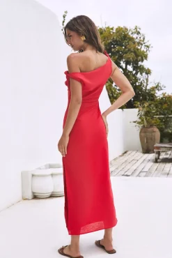 Wedding Guest Dresses|Vacation Dresses>Hello Molly Arctic Allure Linen Maxi Dress Red