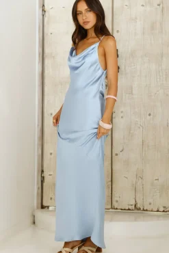 Wedding Guest Dresses|Cocktail Dresses>Hello Molly Ariella Satin Maxi Dress Blue