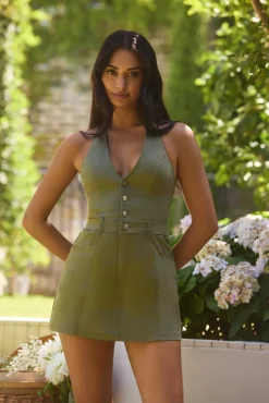 Rompers>Hello Molly Arizona Halter Playsuit Khaki