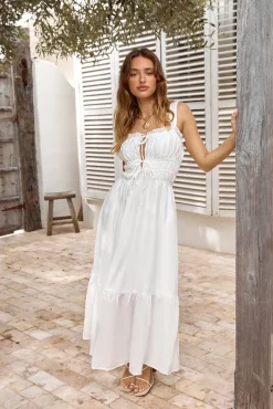 Vacation Dresses|Spring Break Dresses>Hello Molly Around The Globe Midi Dress White