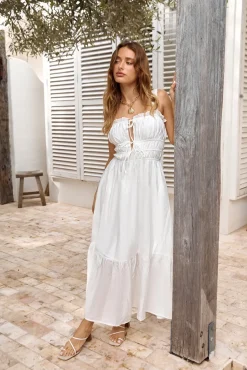 Vacation Dresses|Spring Break Dresses>Hello Molly Around The Globe Midi Dress White