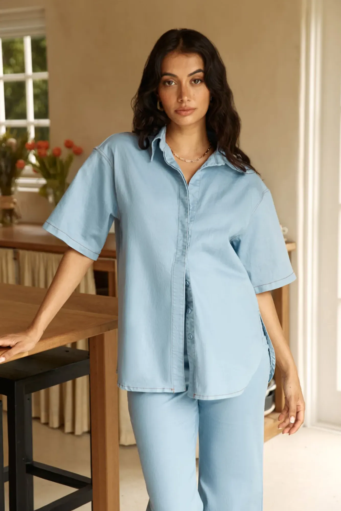 Two-Piece Pants Set>Hello Molly Around Town Set Blue