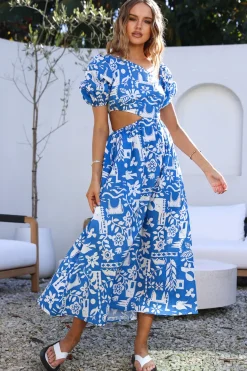 Vacation Dresses|Brunch Dresses>Hello Molly Art Gallery Maxi Dress Blue