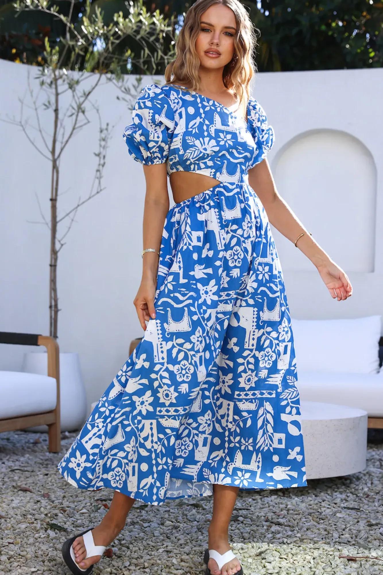 Vacation Dresses|Brunch Dresses>Hello Molly Art Gallery Maxi Dress Blue