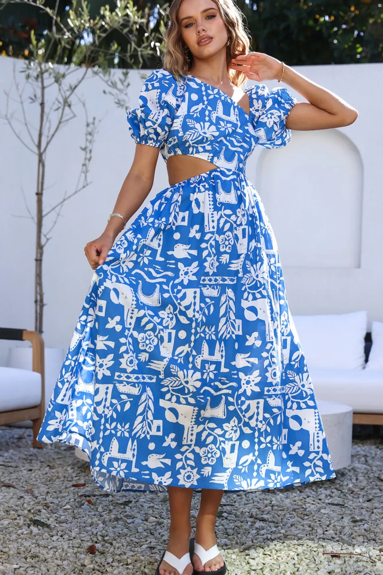 Vacation Dresses|Brunch Dresses>Hello Molly Art Gallery Maxi Dress Blue