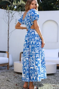 Vacation Dresses|Brunch Dresses>Hello Molly Art Gallery Maxi Dress Blue