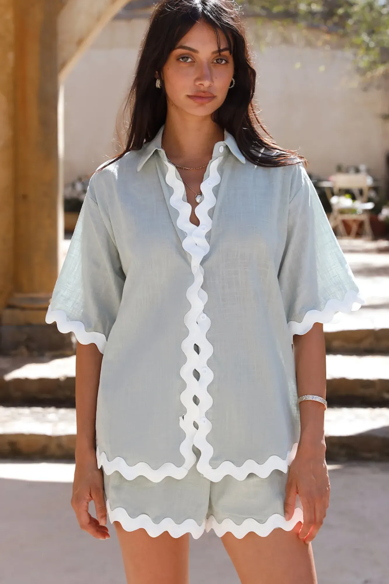 Two-Piece Shorts Set>Hello Molly Art On The Ocean Set Sage
