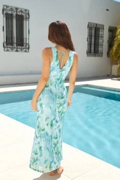 Cocktail Dresses|Brunch Dresses>Hello Molly Aura Reading Mesh Maxi Dress Green