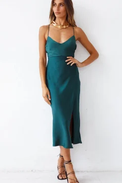 Formal Dresses|Cocktail Dresses>Hello Molly Autumn Valley Midi Dress Forest Green