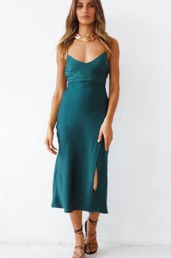 Formal Dresses|Cocktail Dresses>Hello Molly Autumn Valley Midi Dress Forest Green