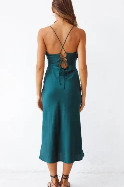 Formal Dresses|Cocktail Dresses>Hello Molly Autumn Valley Midi Dress Forest Green