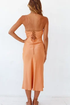 Formal Dresses|Cocktail Dresses>Hello Molly Autumn Valley Midi Dress Orange