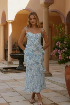 Wedding Guest Dresses|Formal Dresses>Hello Molly Azure Bloom Midi Dress Blue