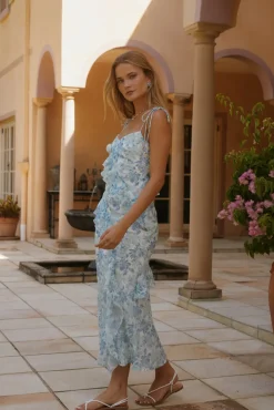 Wedding Guest Dresses|Formal Dresses>Hello Molly Azure Bloom Midi Dress Blue