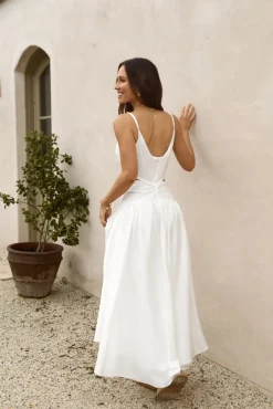 Cocktail Dresses|White Dresses>Hello Molly Azure Horizon Maxi Dress White